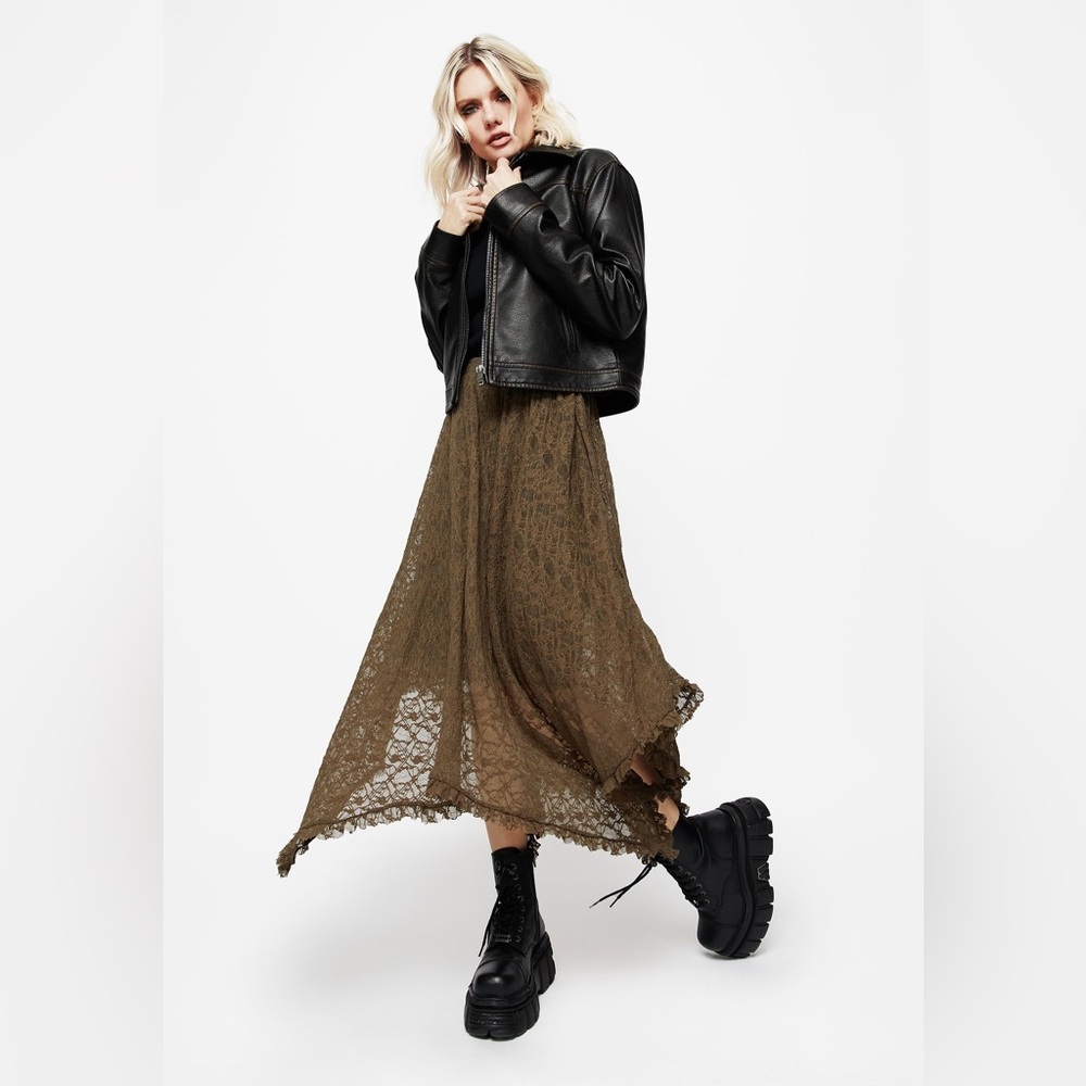 Disturbia Myrtle Floral Lace Handkerchief Hem Midi Skirt US 12 / UK 16 - Picture 8 of 9